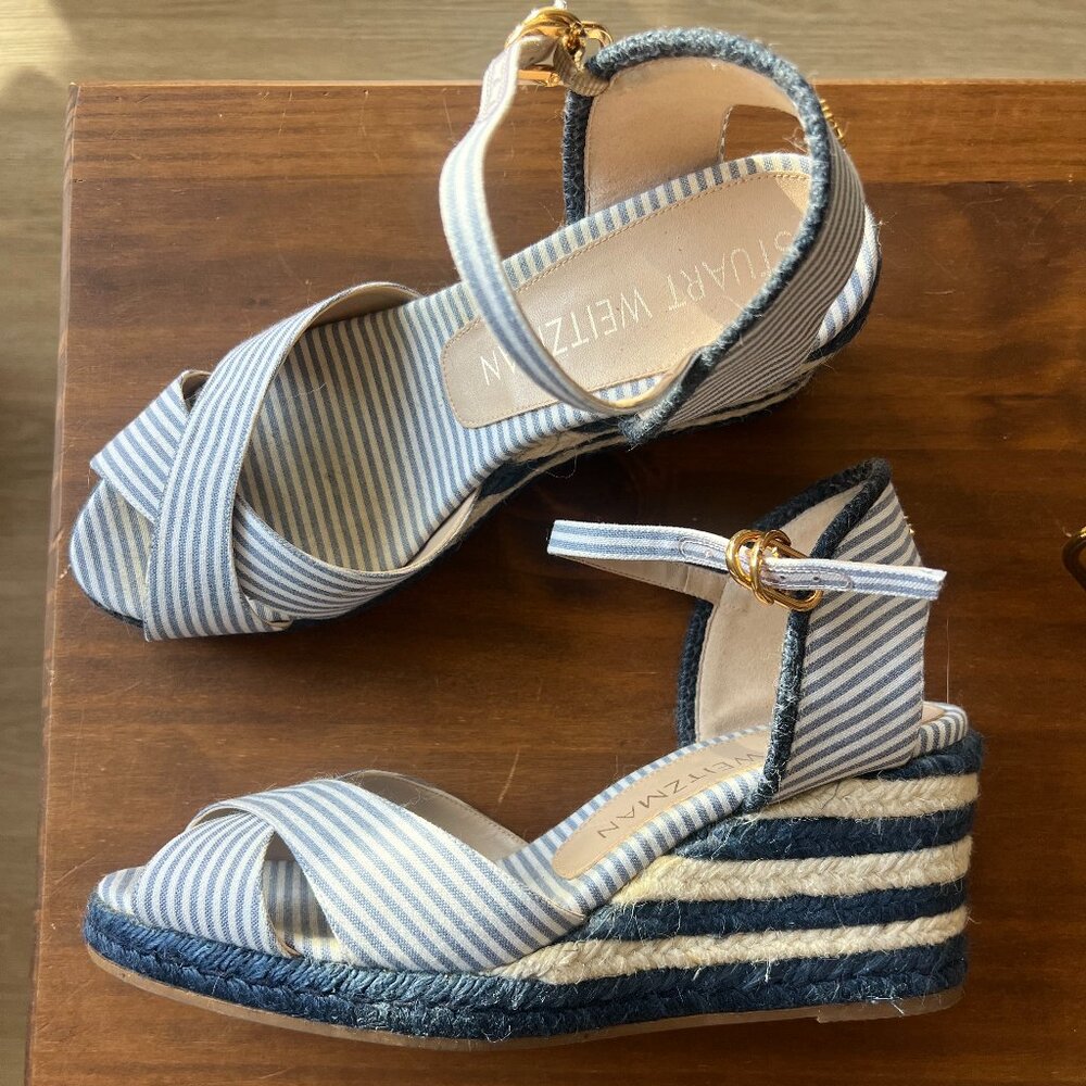 Stuart Weitzman Canvas Striped Sandals women's size US8.5